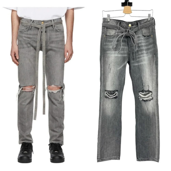 Fear of God Jeans Straight Leg Tapered Belted Distressed Selvedge Denim Size 30 - Picture 1 of 13